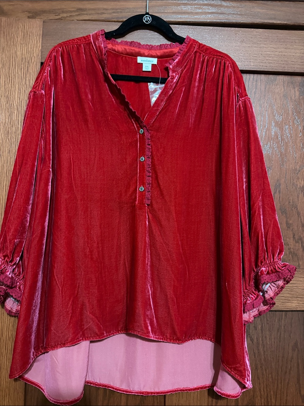 Sundance Red Velvet Henley Tunic, NWOT